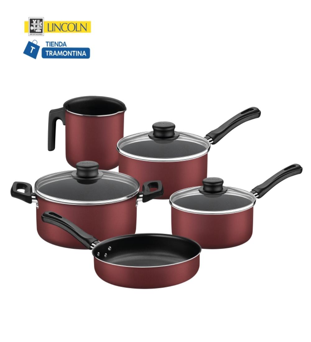 BATERÍA CARIBE TRAMONTINA ROJO 5 PIEZAS